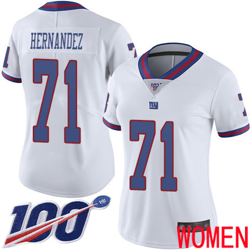 Women New York Giants 71 Will Hernandez Limited White Rush Vapor Untouchable 100th Season Football NFL Jersey